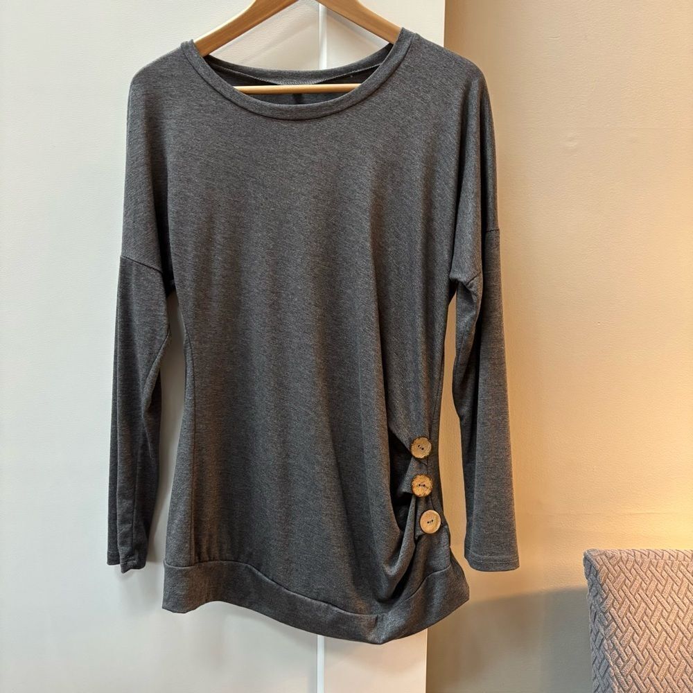 Grey Button Side Tunic Top – Size M